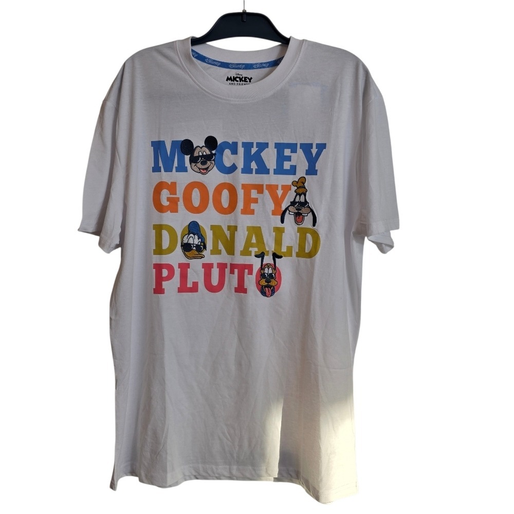 Disney Embroidery Mickey Goofy Donald Pluto Graphic T-Shirt Large Women's Casual